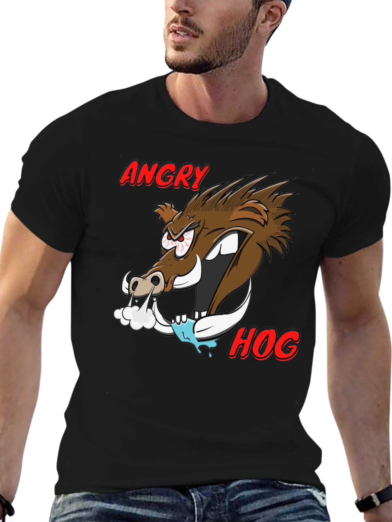 Angry Hog Graphic Tee - Mens Black T-Shirt