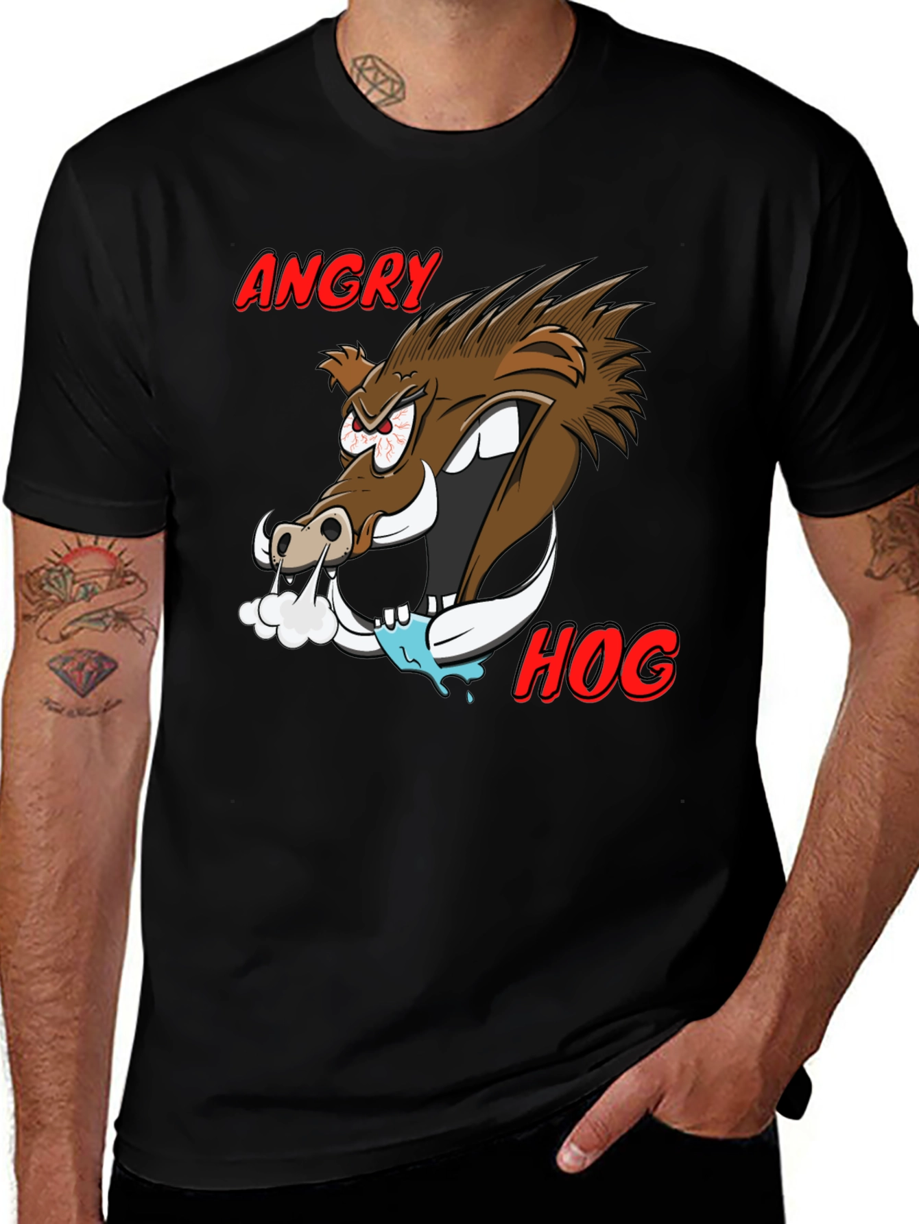 Angry Hog Graphic Tee - Mens Black T-Shirt