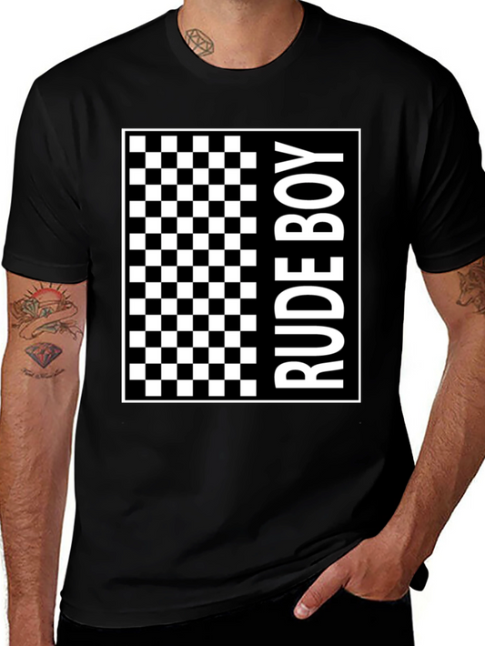 Rude Boy Checkered Graphic Print T-Shirt
