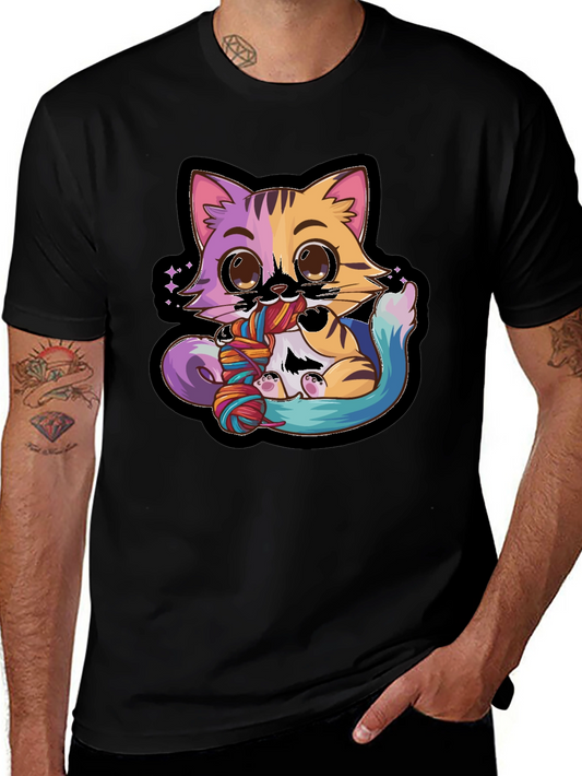 Cute Cat Yarn Lover Black T-Shirt