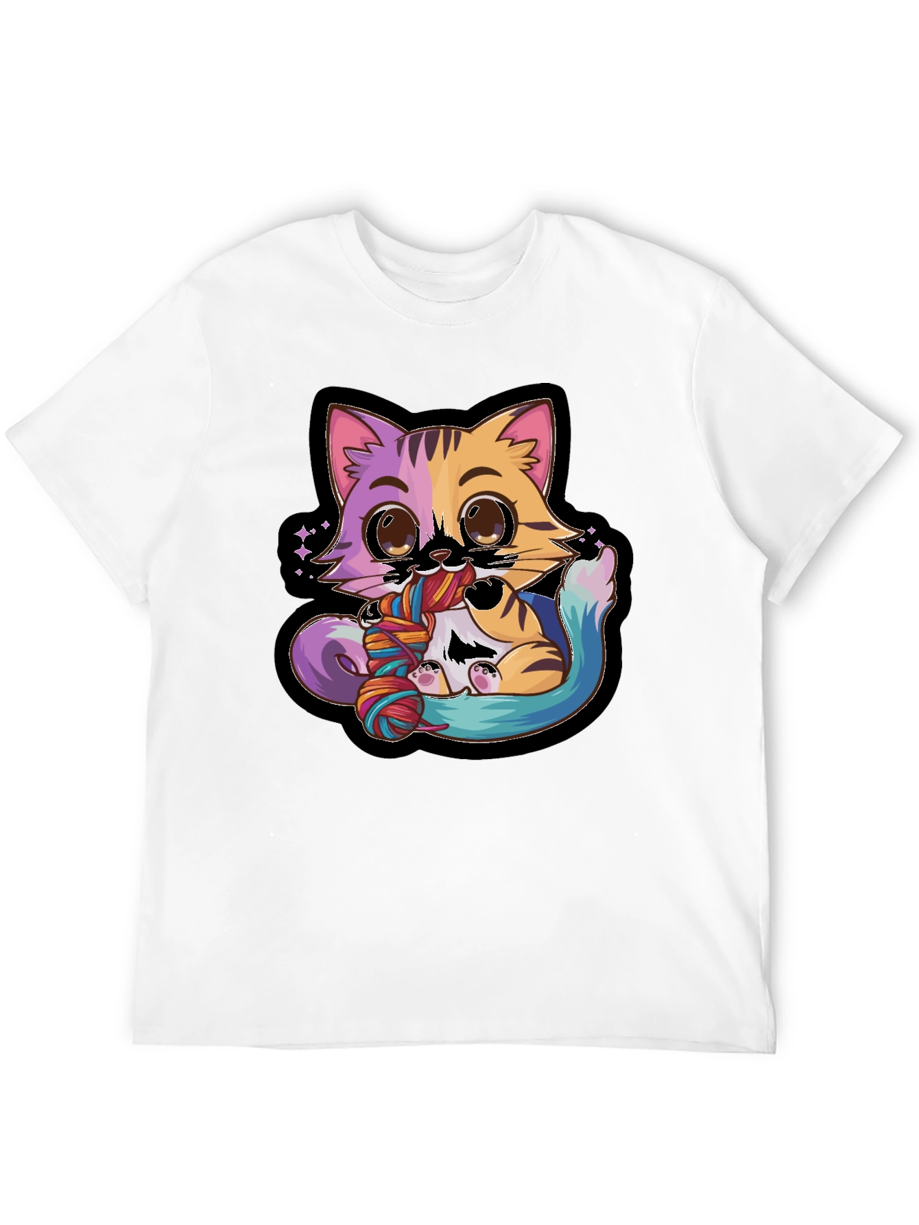 Cute Cat Yarn Lover Black T-Shirt