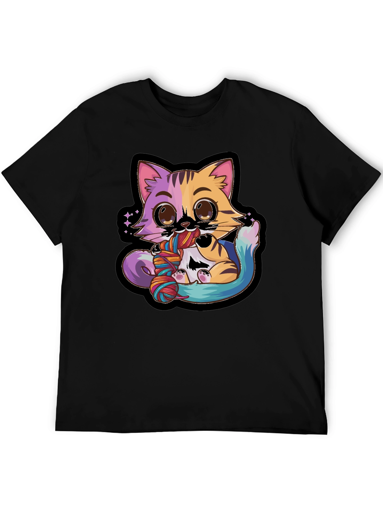 Cute Cat Yarn Lover Black T-Shirt