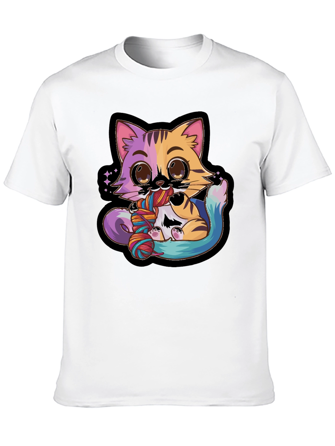 Cute Cat Yarn Lover Black T-Shirt