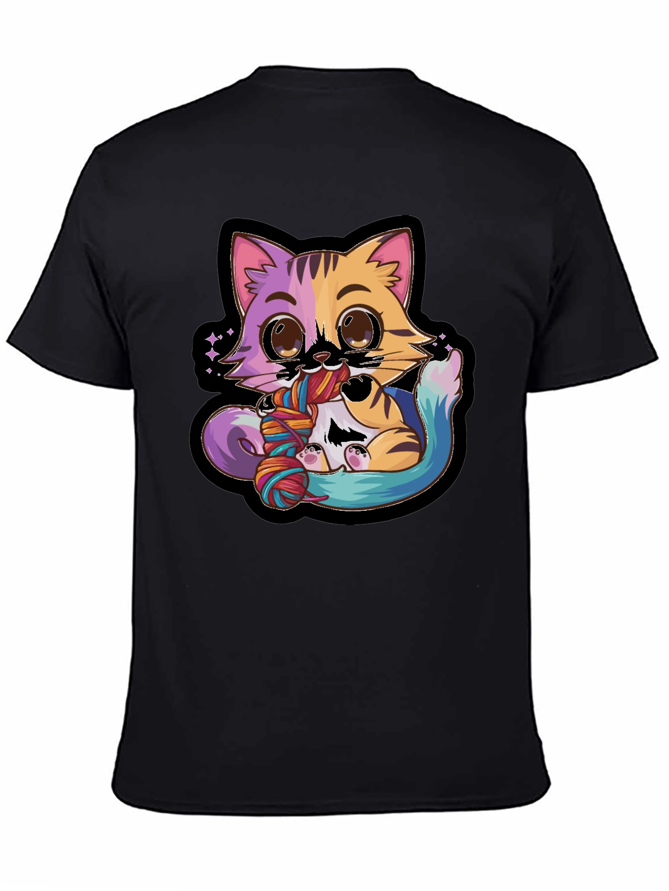 Cute Cat Yarn Lover Black T-Shirt