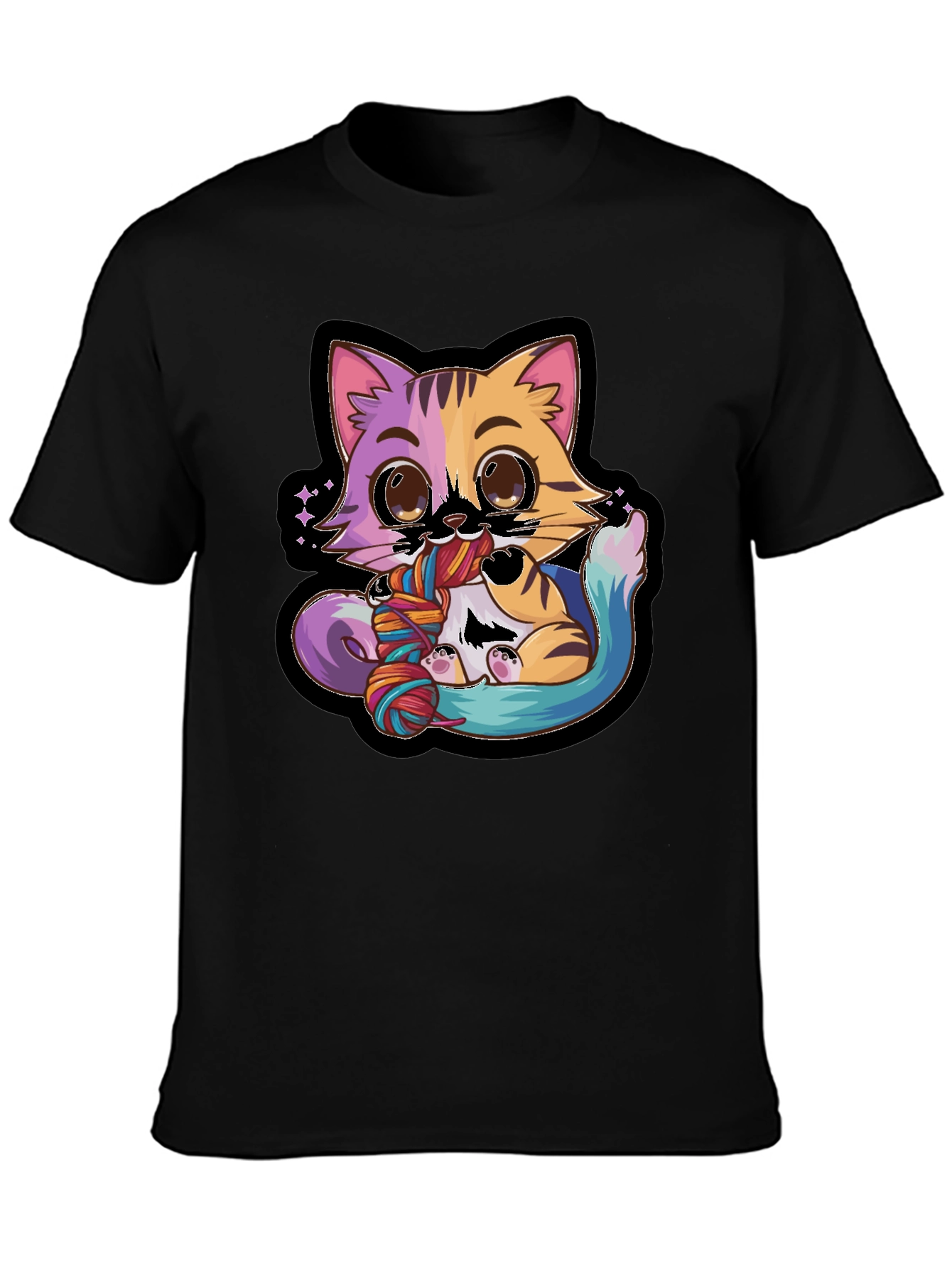 Cute Cat Yarn Lover Black T-Shirt