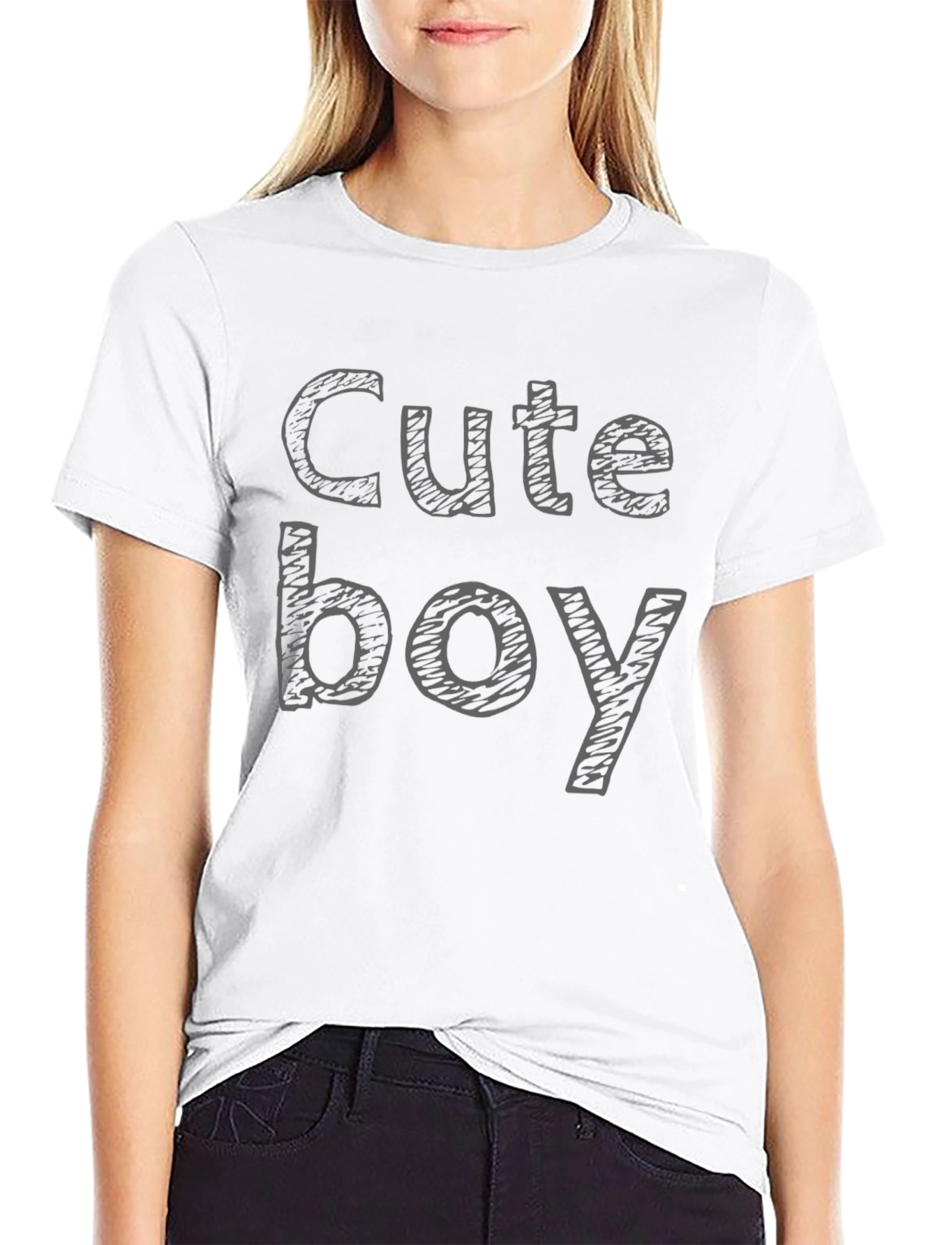 Cute Boy Graphic Print Black T-Shirt Casual Style