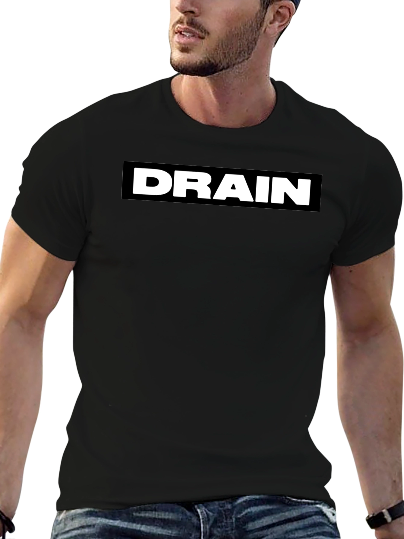 Black DRAIN T-Shirt - Bold Graphic Print