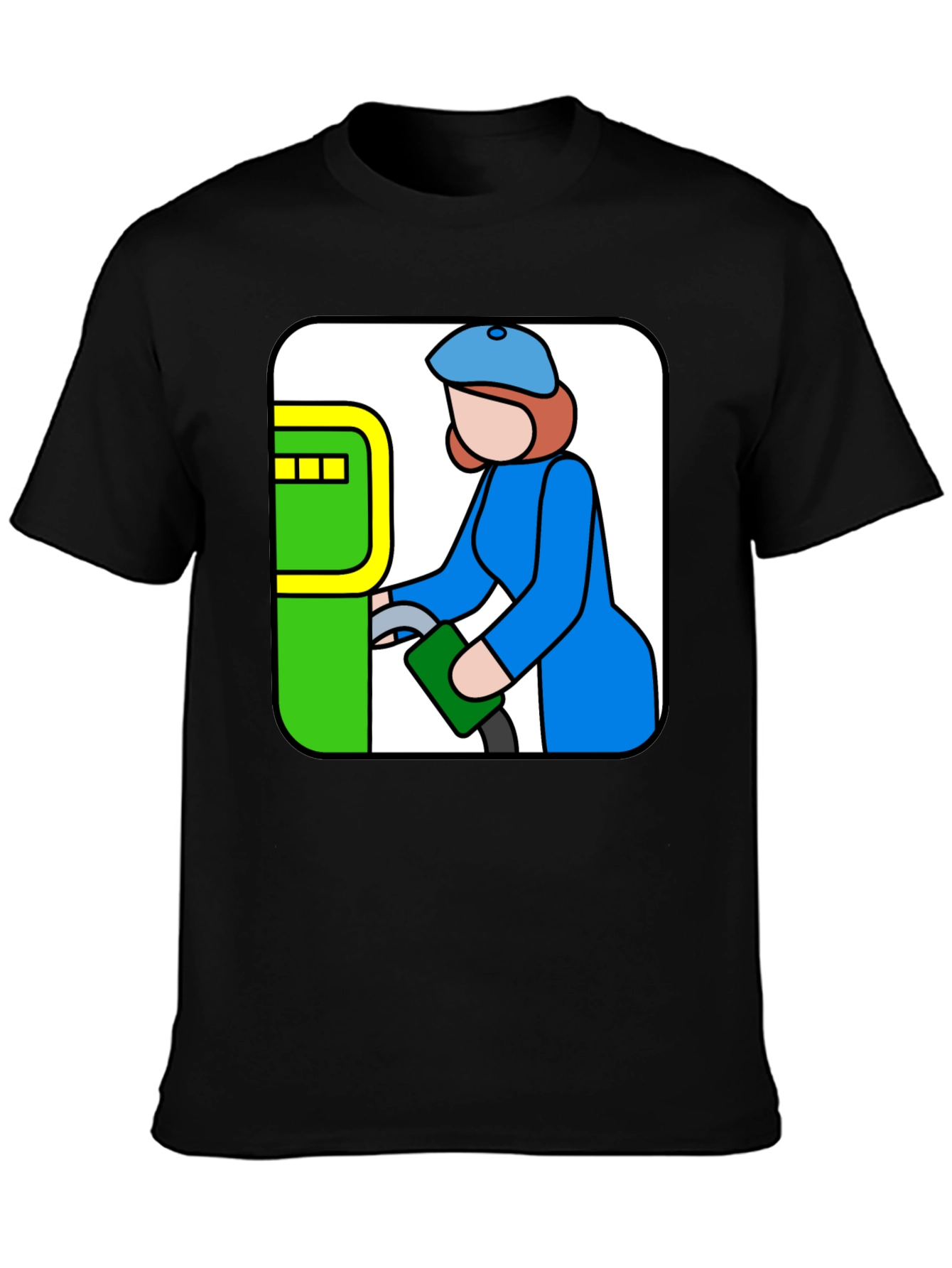 Cartoon Gas Station T-Shirt - Black Cotton Tee