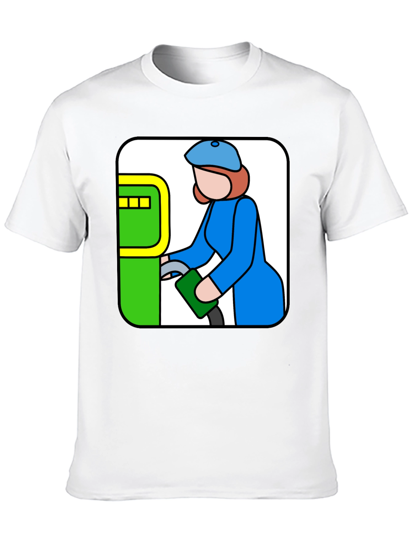 Cartoon Gas Station T-Shirt - Black Cotton Tee