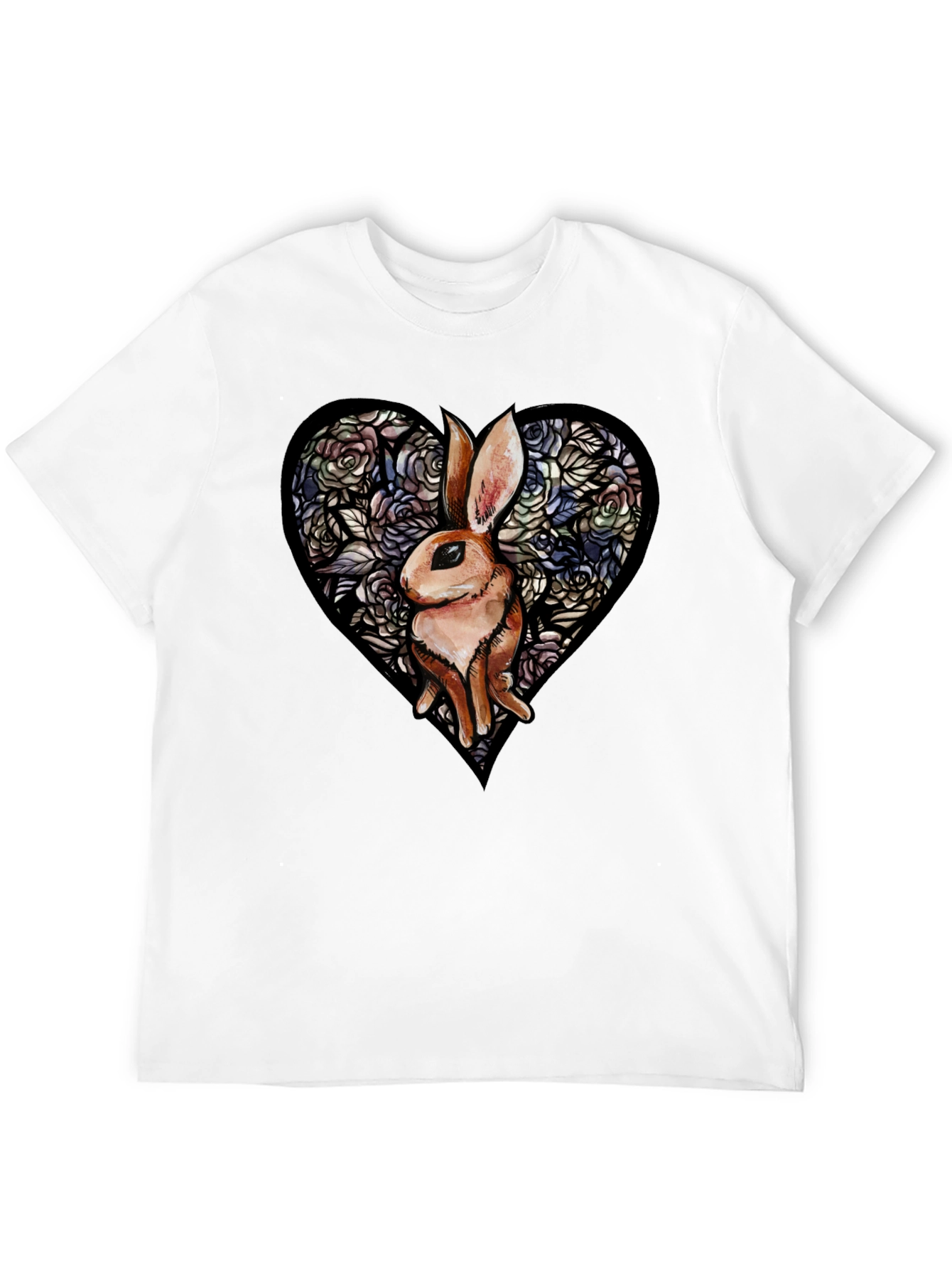 Rabbit Heart Graphic T-Shirt - Unique Floral Design