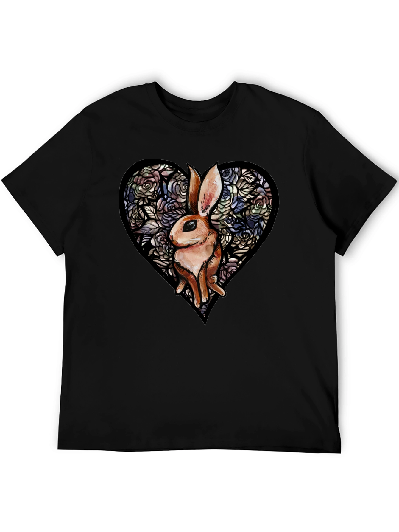 Rabbit Heart Graphic T-Shirt - Unique Floral Design
