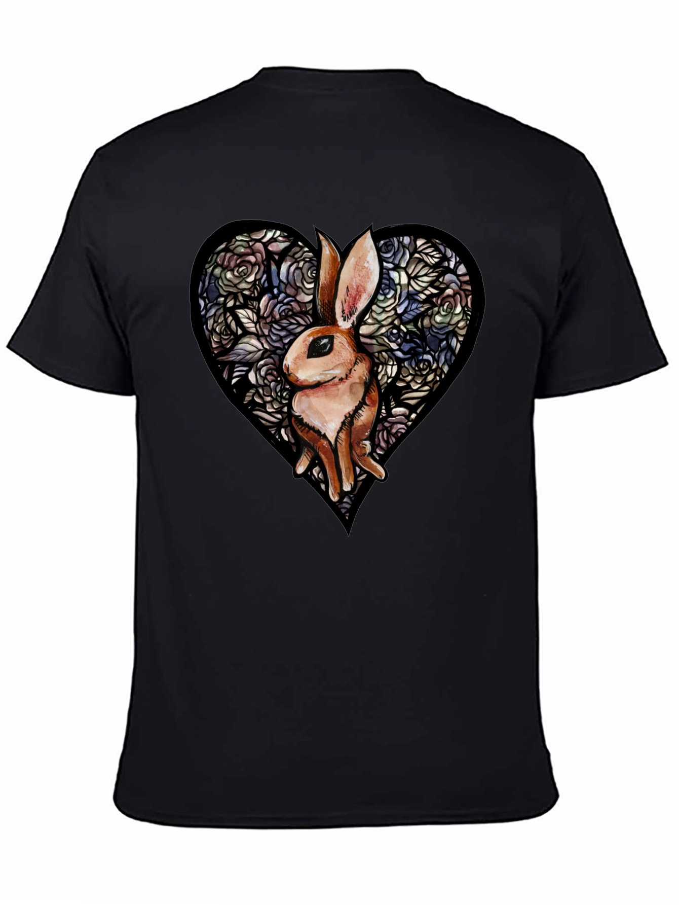 Rabbit Heart Graphic T-Shirt - Unique Floral Design