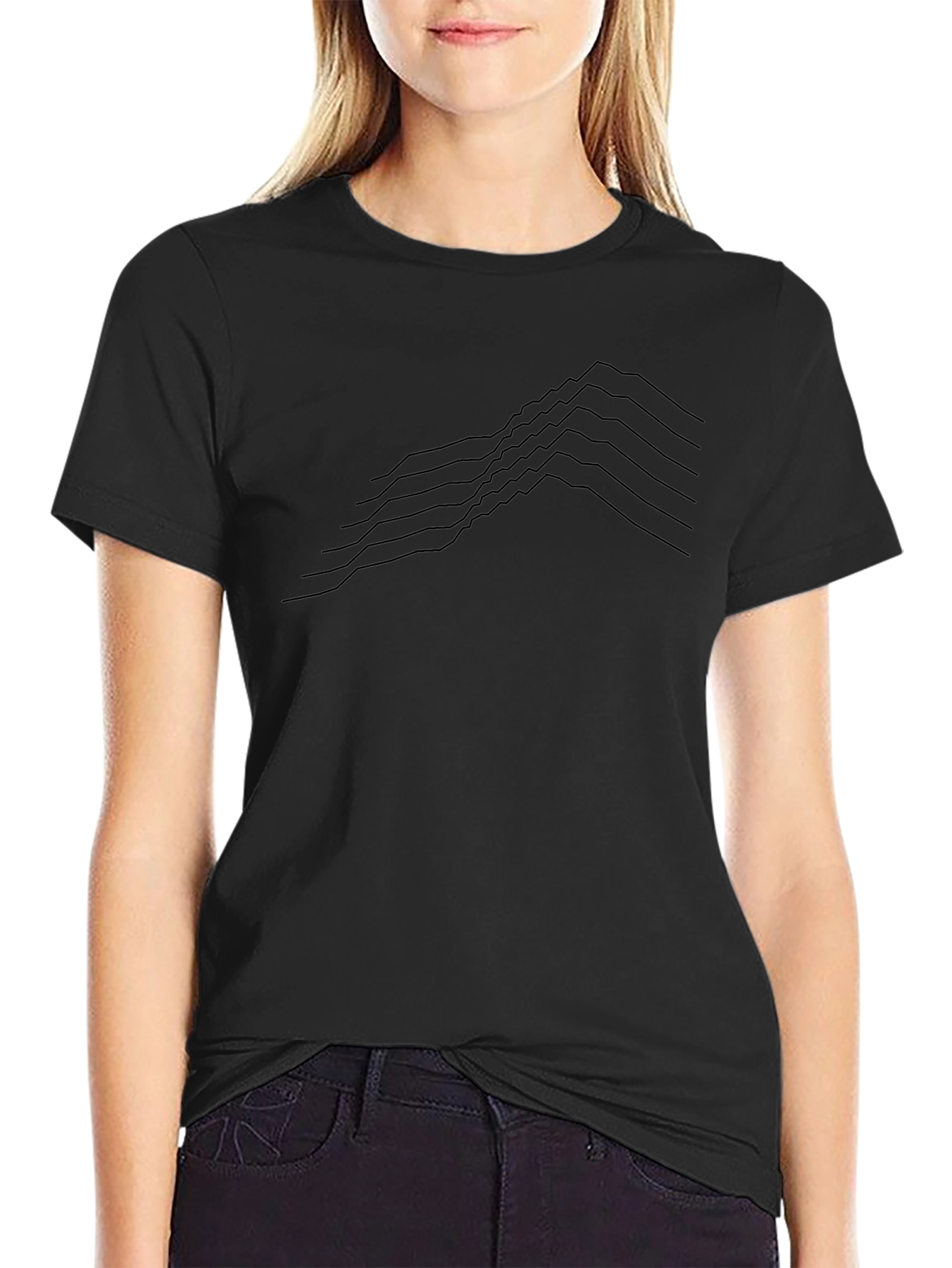 Minimalist Black T-Shirt - Geometric Line Art