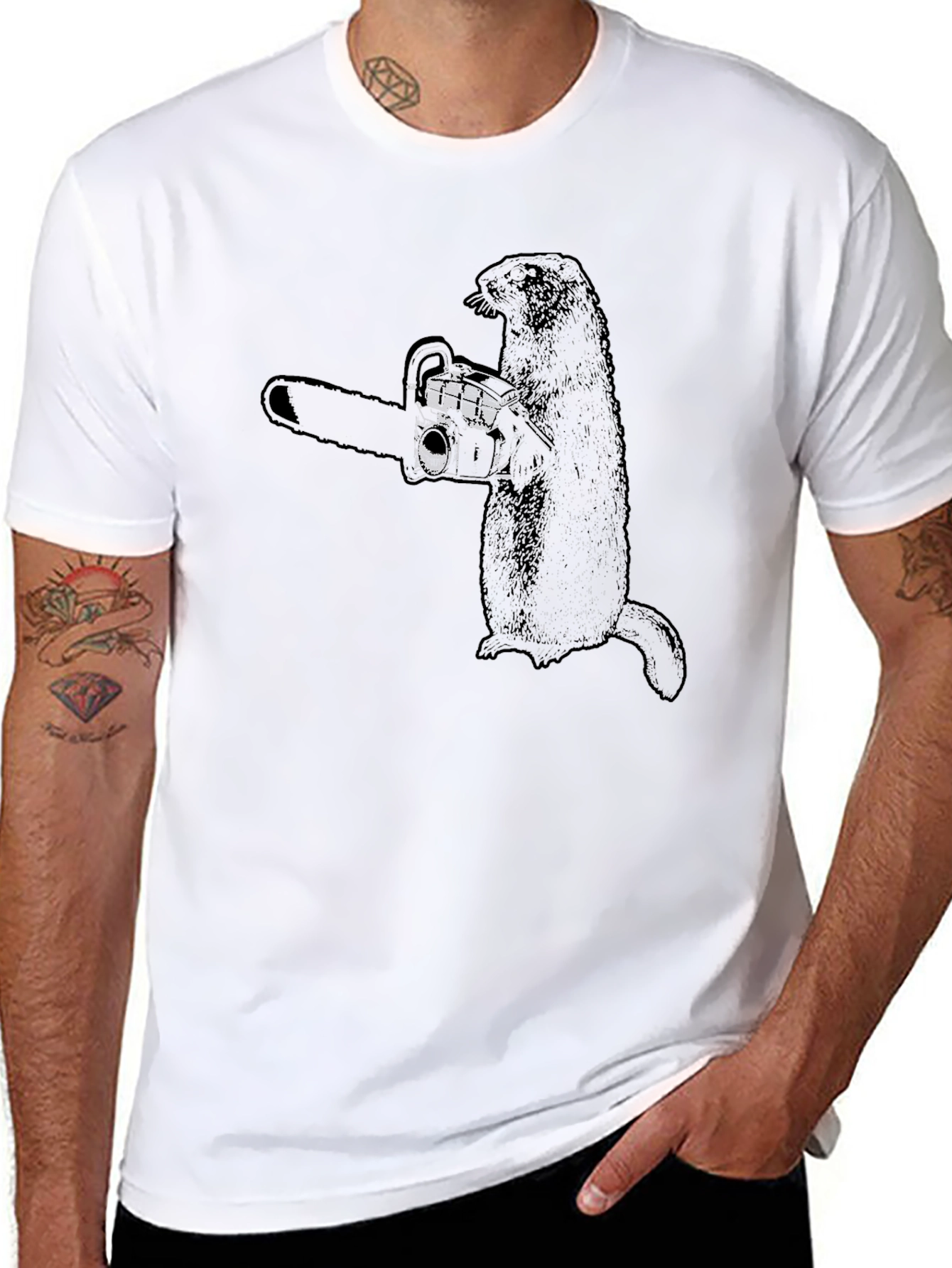 Beaver Chainsaw T-Shirt - Funny Graphic Tee
