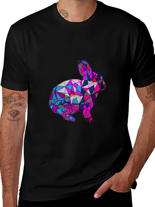 Geometric Rabbit Graphic Tee - Stylish Mens Black T-Shirt