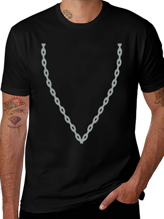 Chain Graphic Tee - Casual Crew Neck T-Shirt