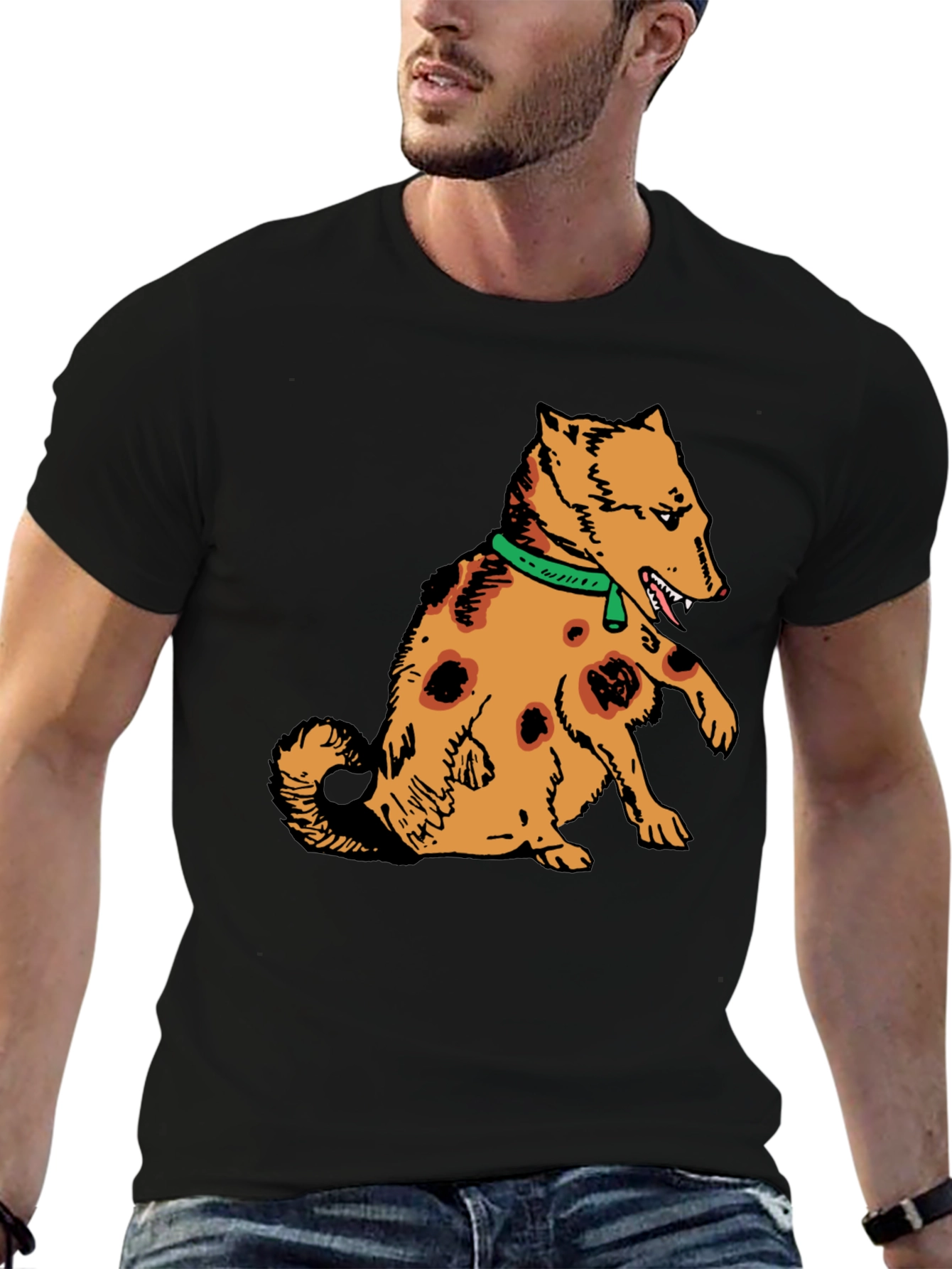 Cartoon Dog Graphic Tee - Mens Black T-Shirt