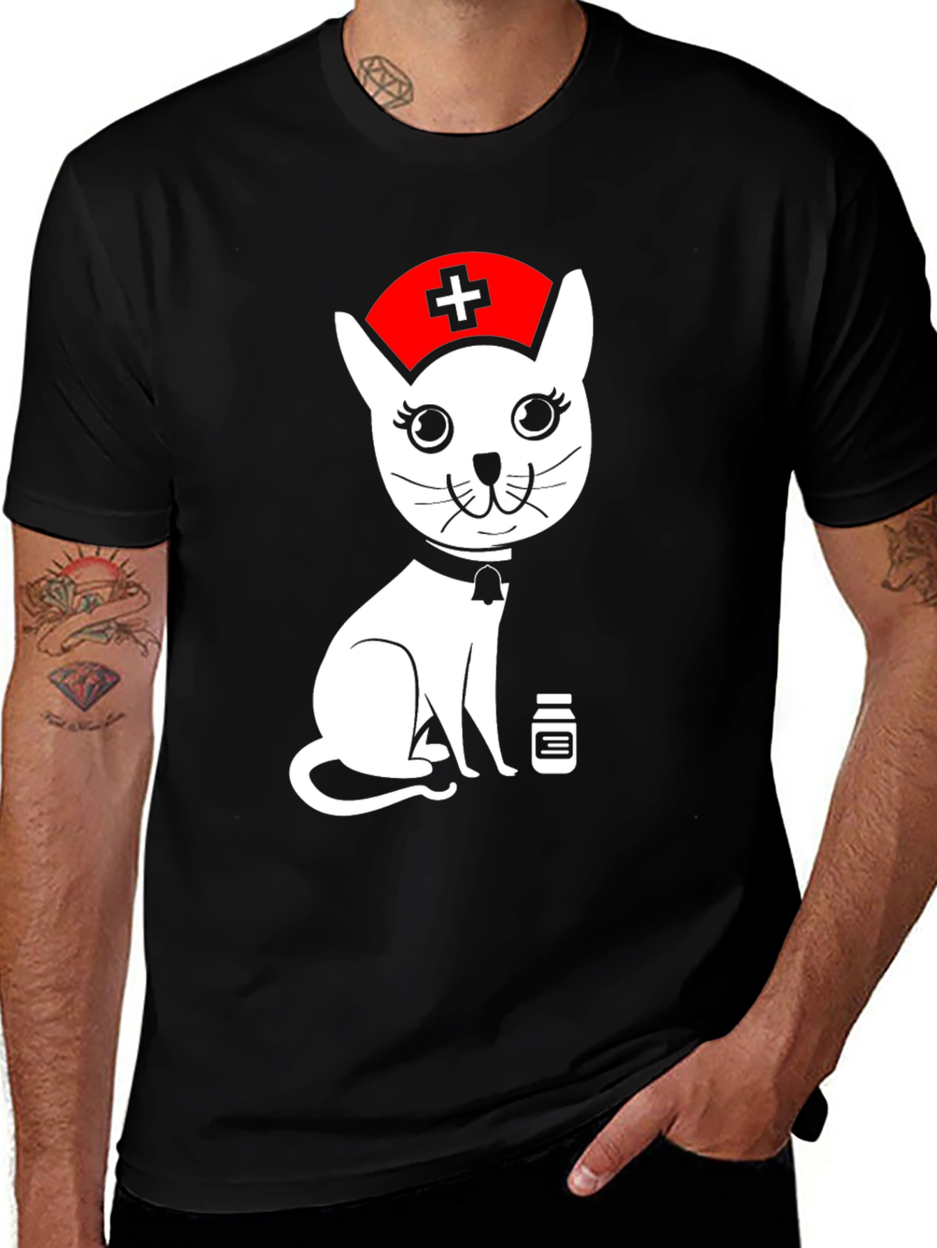 Nurse Cat Graphic T-Shirt - Unisex Black Tee