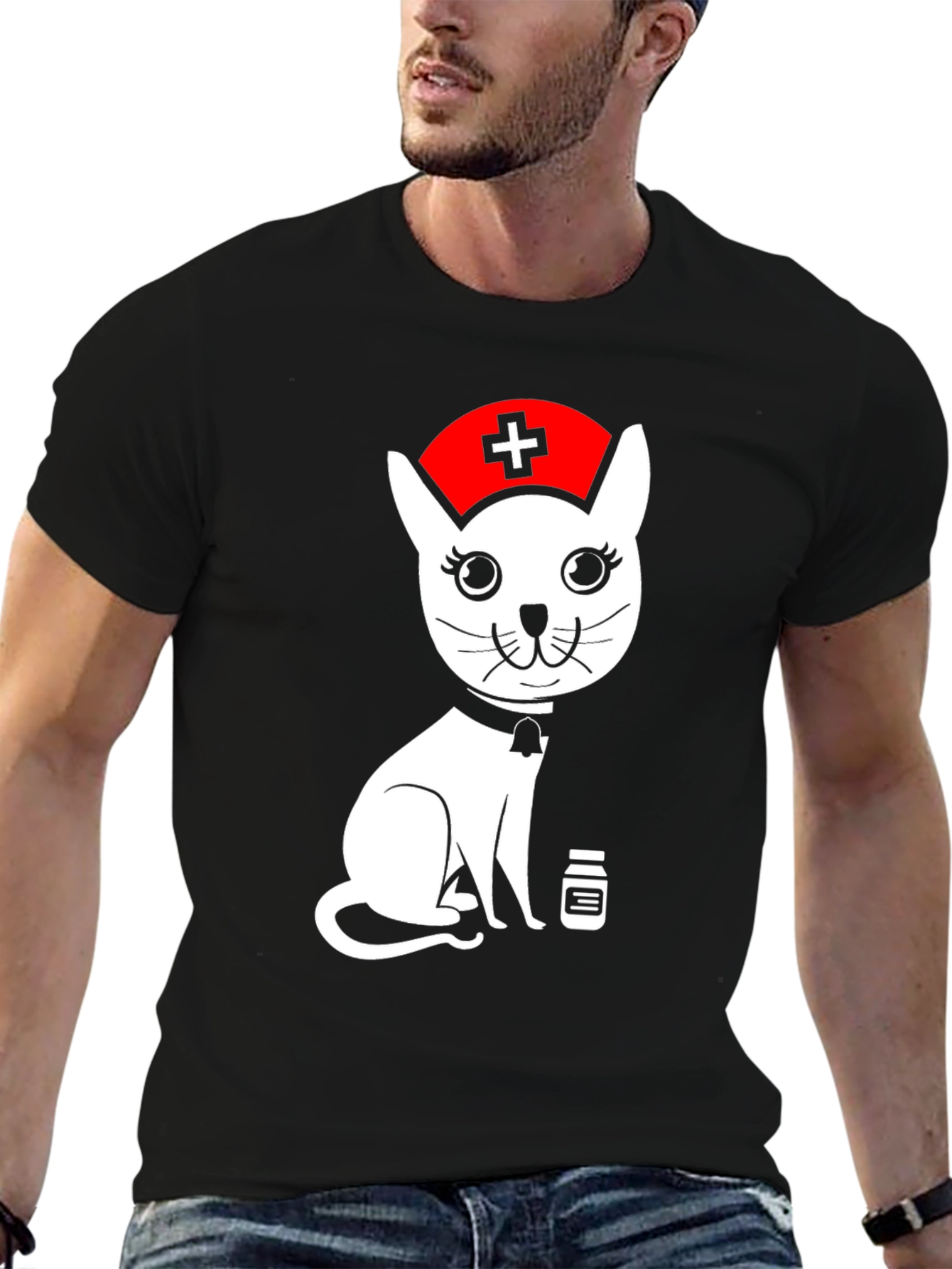 Nurse Cat Graphic T-Shirt - Unisex Black Tee