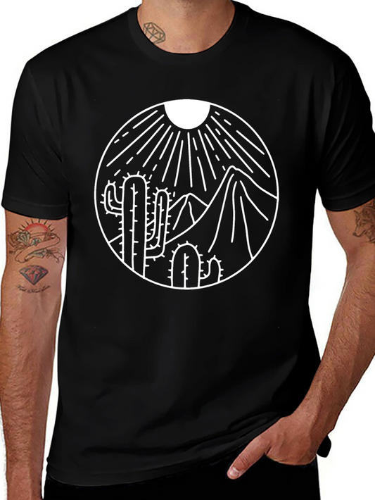 Desert Cactus Graphic Tee - Black Cotton Shirt