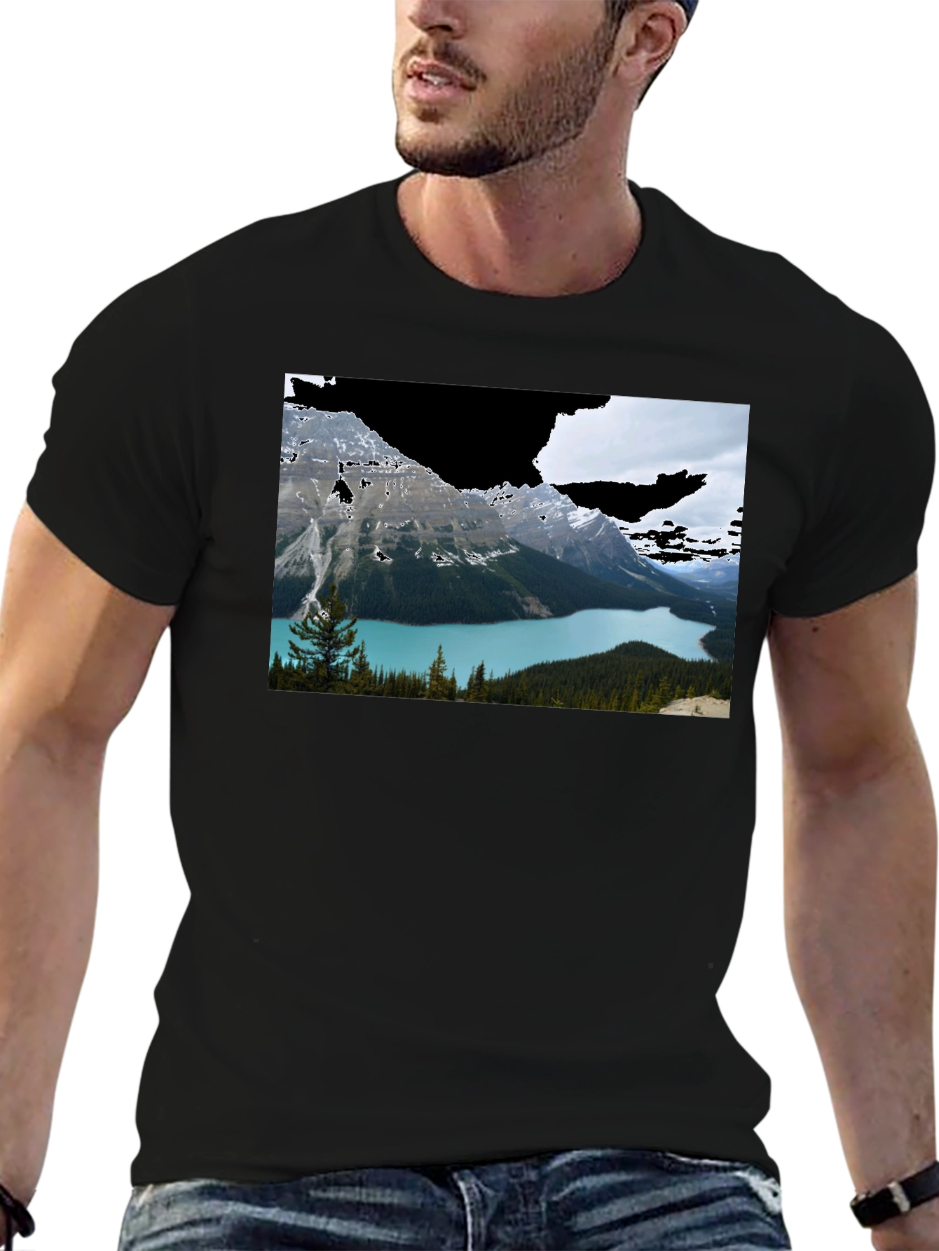 Scenic Lake View Black T-Shirt