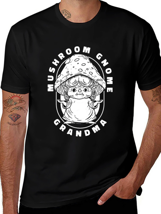Mushroom Gnome Grandma Black T-Shirt
