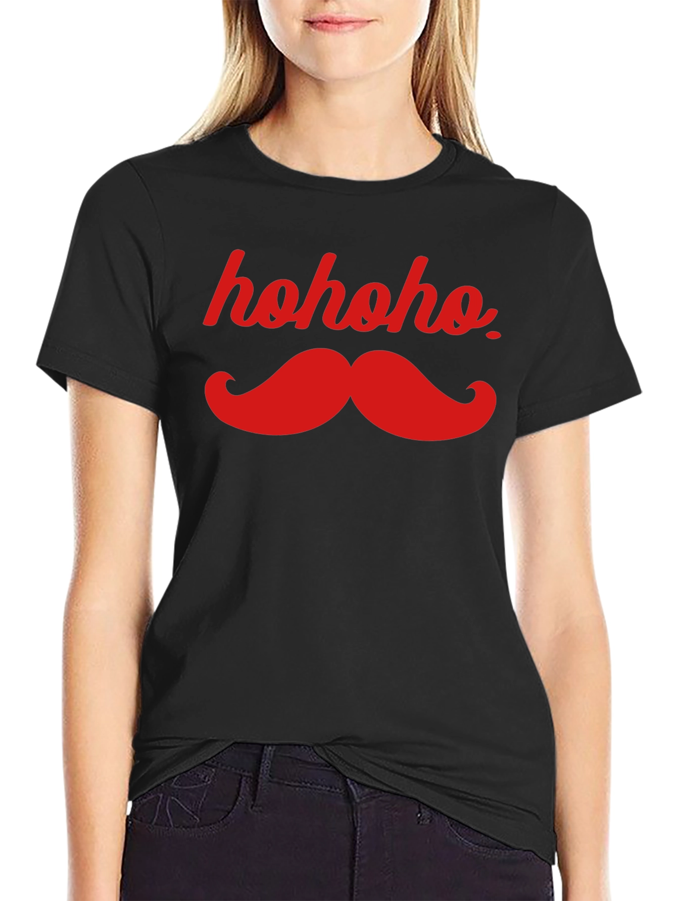 Hohoho Mustache Black Tee - Christmas Humor