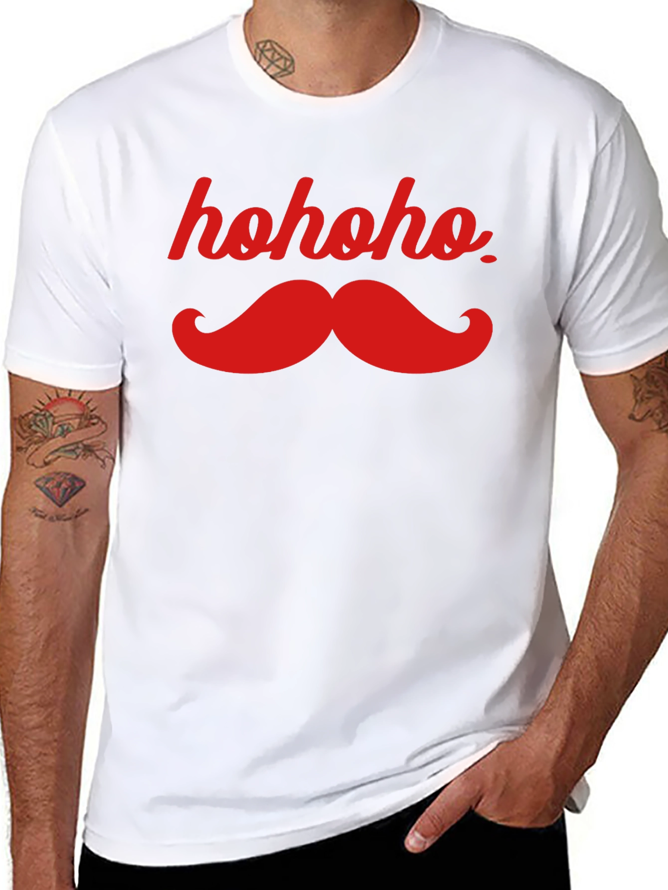 Hohoho Mustache Black Tee - Christmas Humor