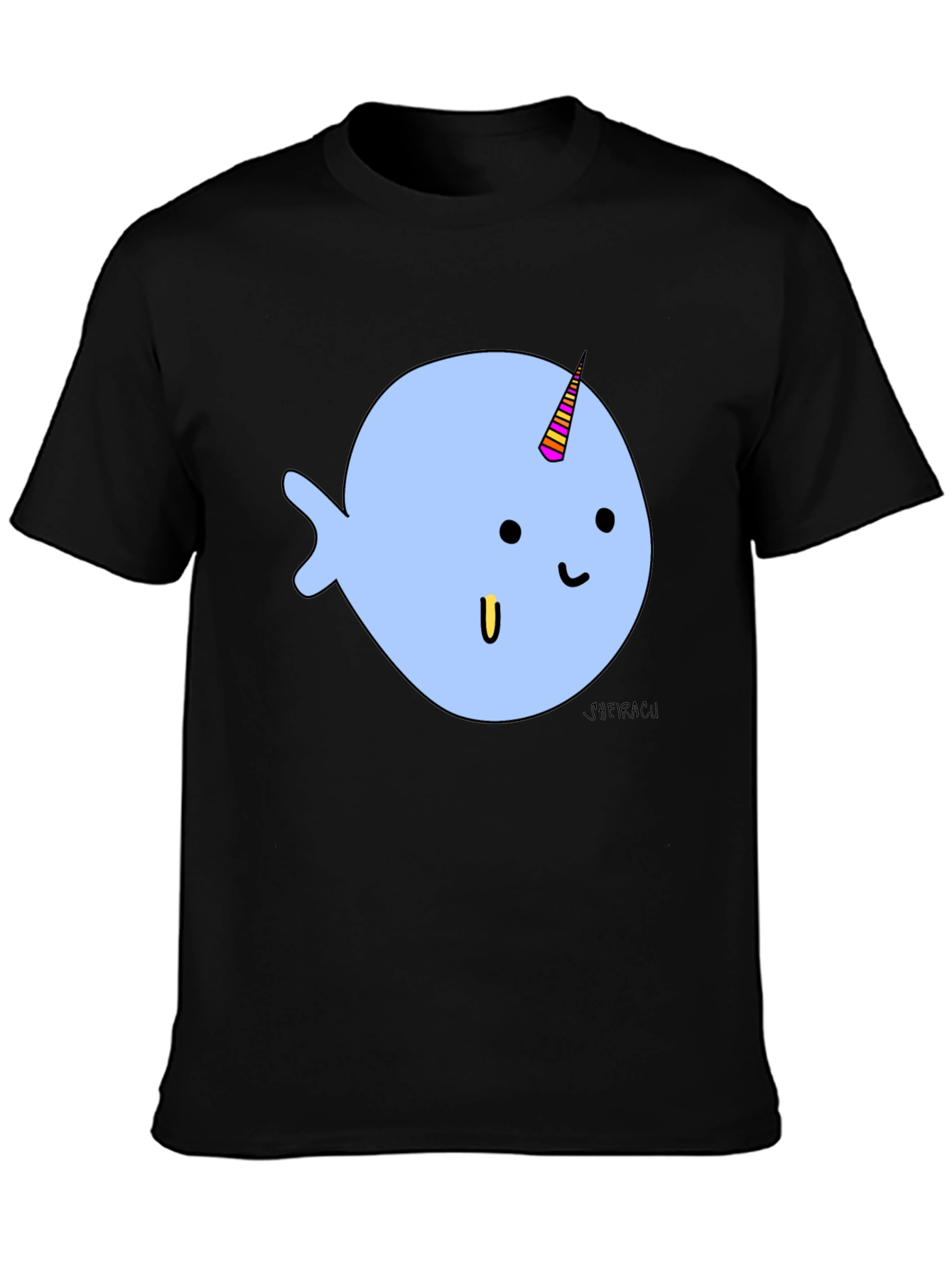 Narwhal Graphic Tee - Black Cotton Blend T-Shirt