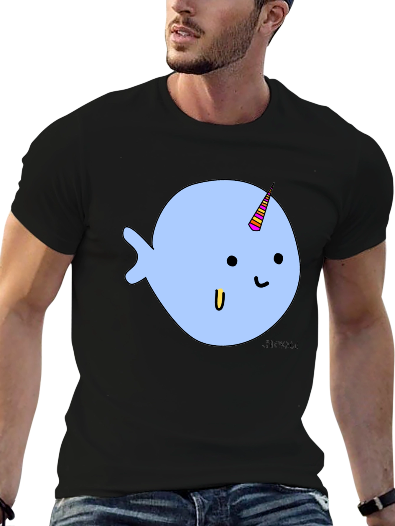 Narwhal Graphic Tee - Black Cotton Blend T-Shirt