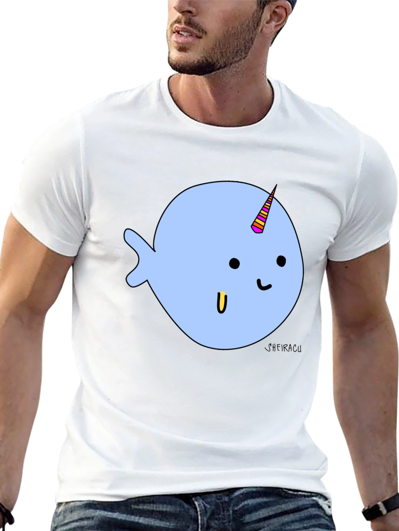 Narwhal Graphic Tee - Black Cotton Blend T-Shirt