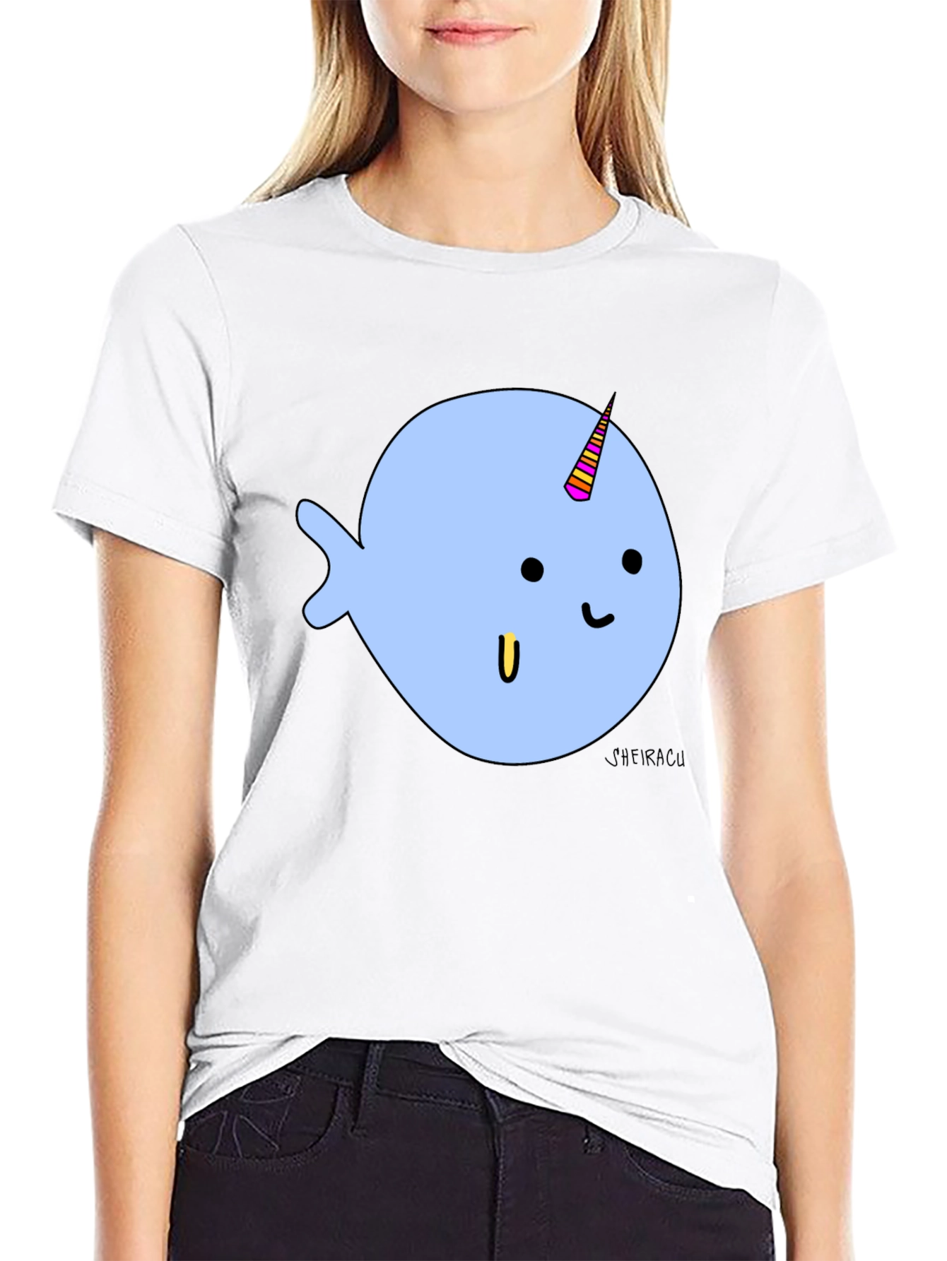 Narwhal Graphic Tee - Black Cotton Blend T-Shirt