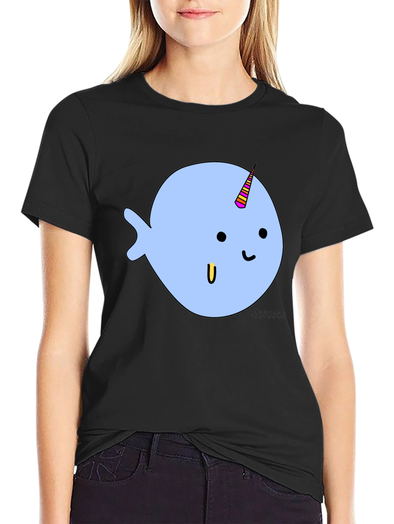 Narwhal Graphic Tee - Black Cotton Blend T-Shirt