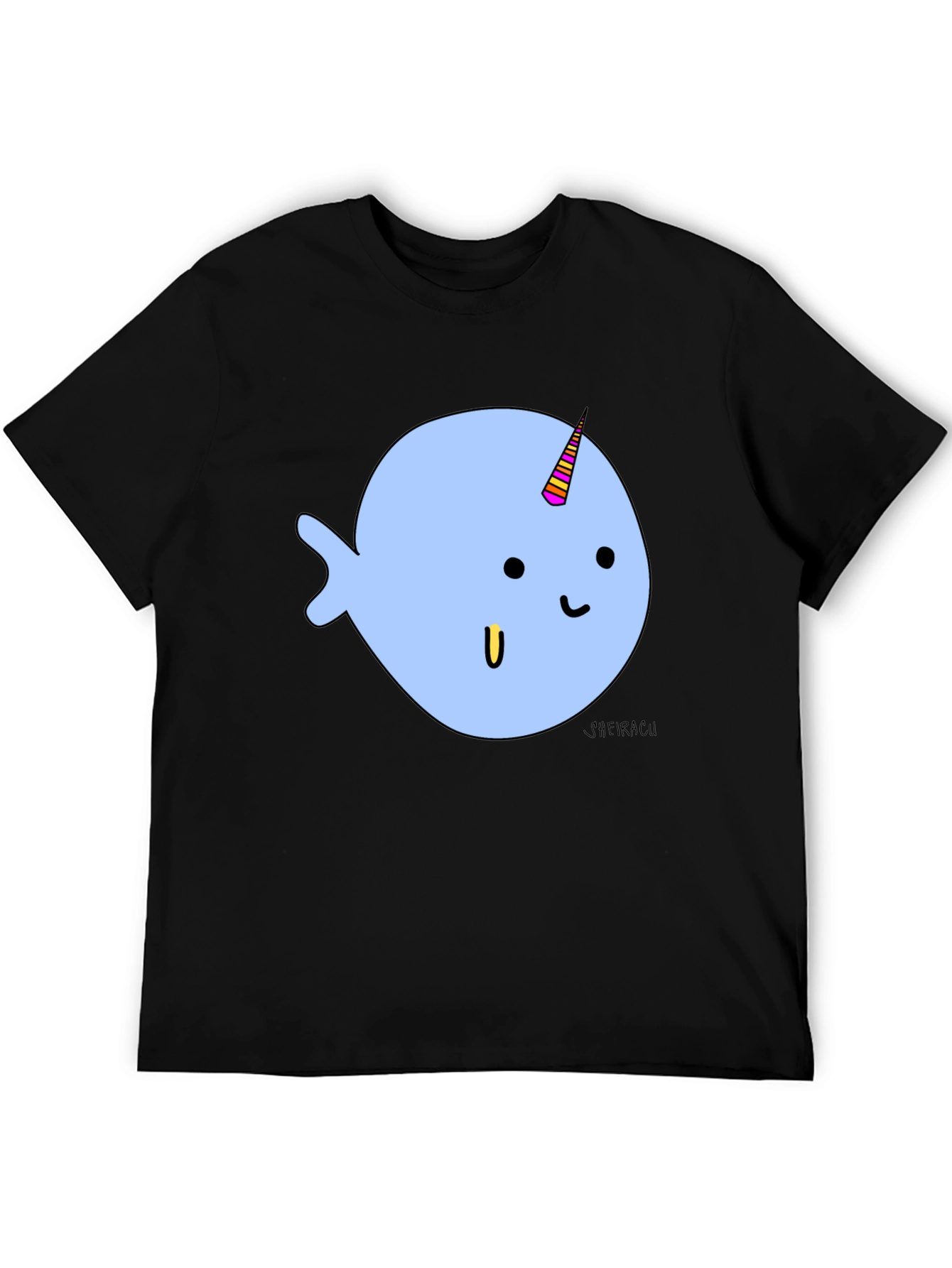 Narwhal Graphic Tee - Black Cotton Blend T-Shirt