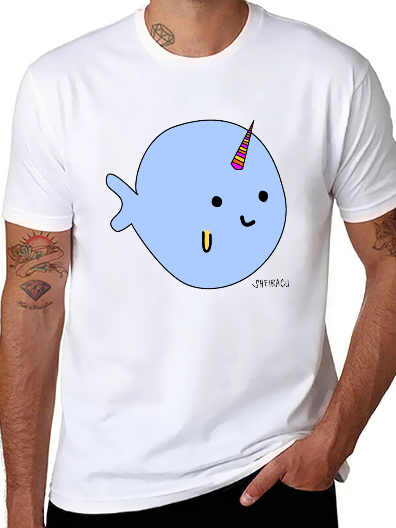 Narwhal Graphic Tee - Black Cotton Blend T-Shirt