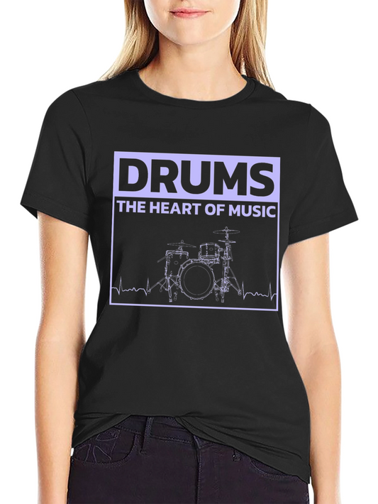 Drums Heart of Music Graphic Black T-Shirt