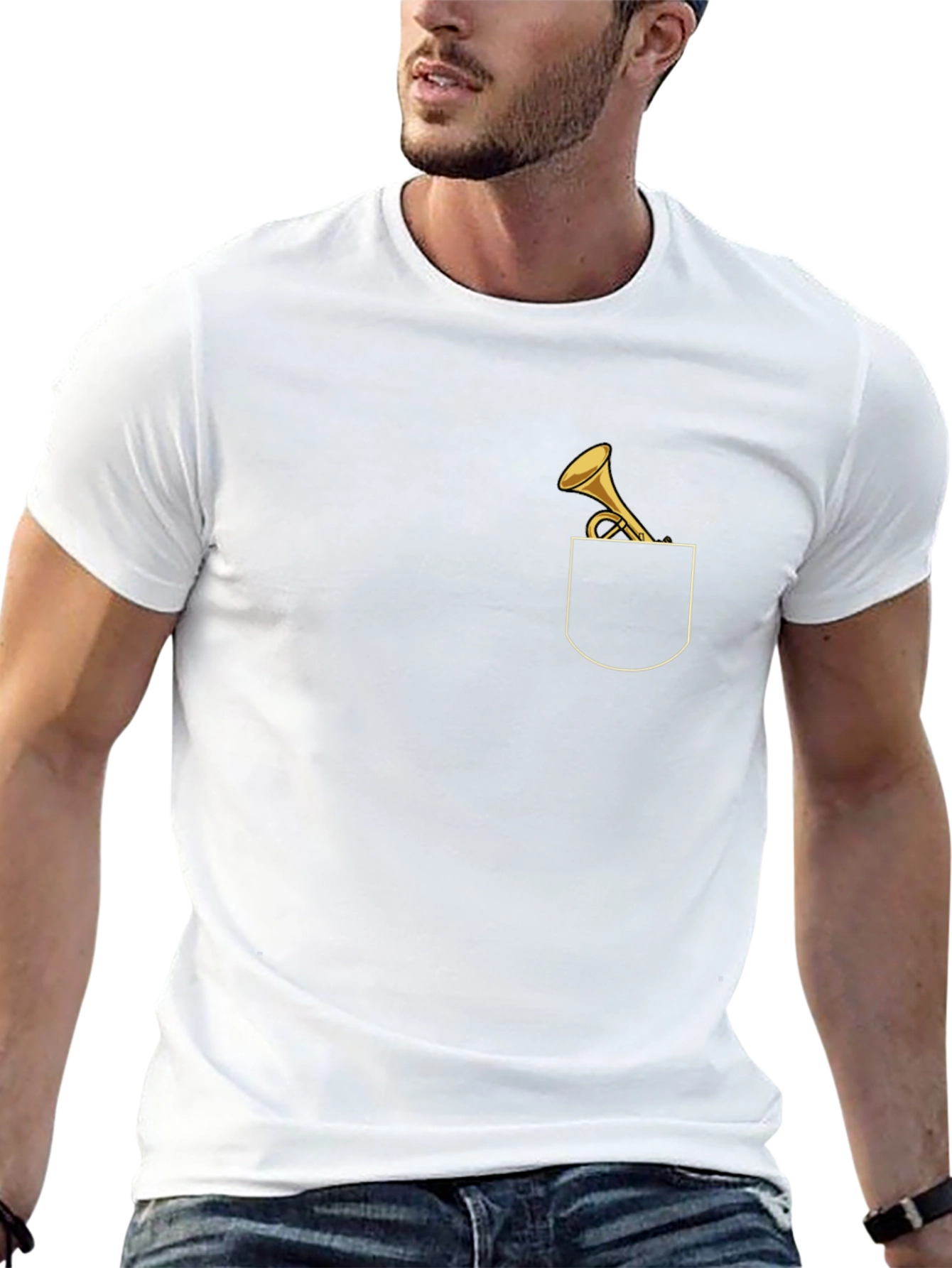 Trumpet Pocket Graphic Tee - Music Lovers T-Shirt