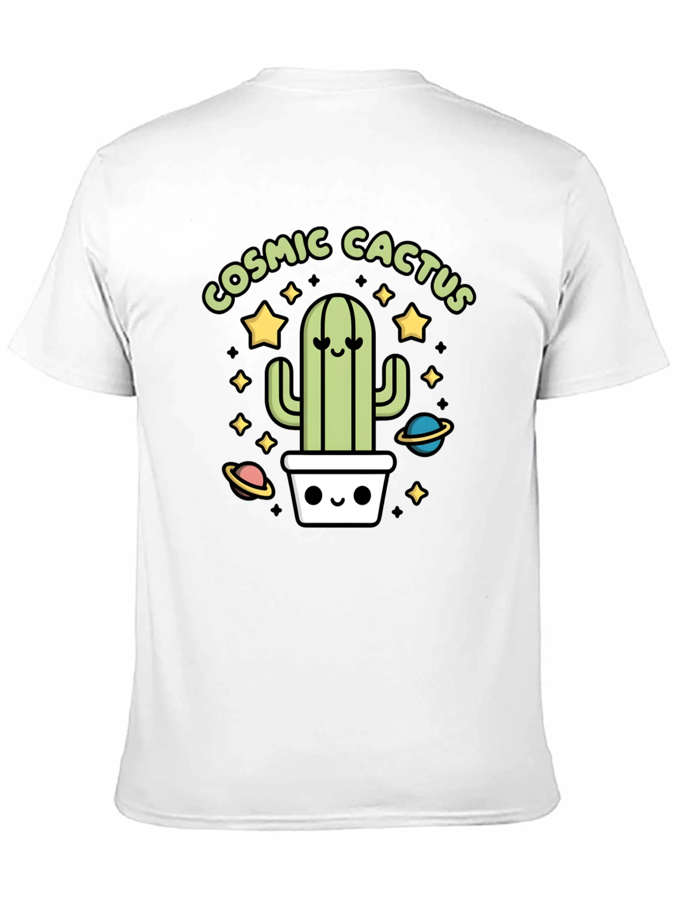 Cosmic Cactus Graphic Tee - Black Cotton T-Shirt