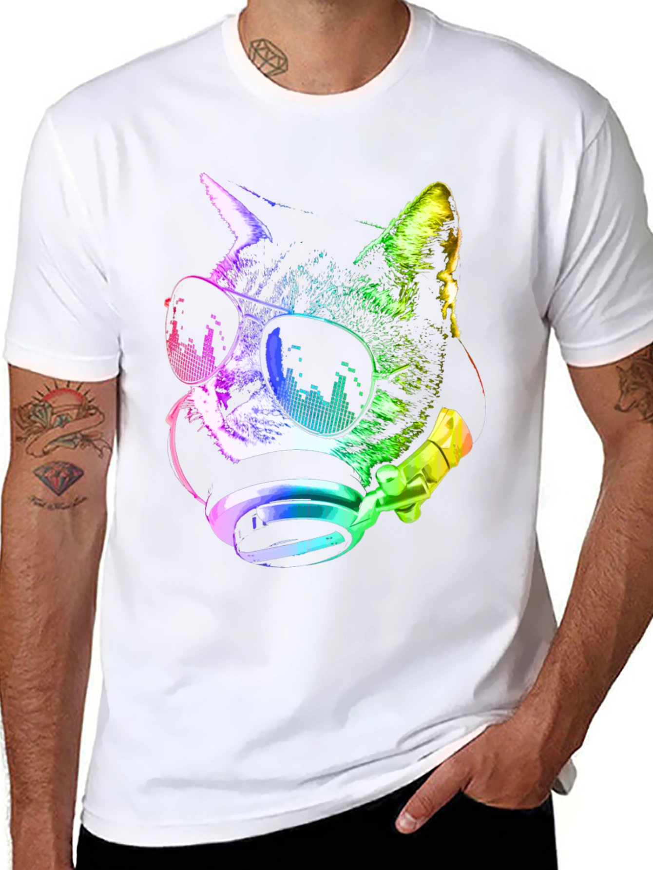 Cool Cat DJ T-Shirt - Black Graphic Tee