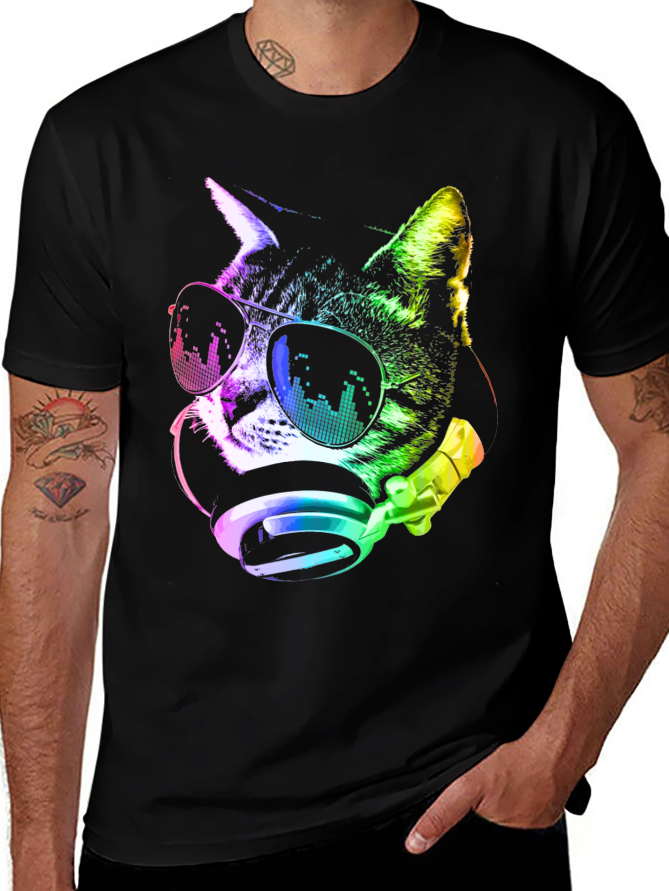 Cool Cat DJ T-Shirt - Black Graphic Tee