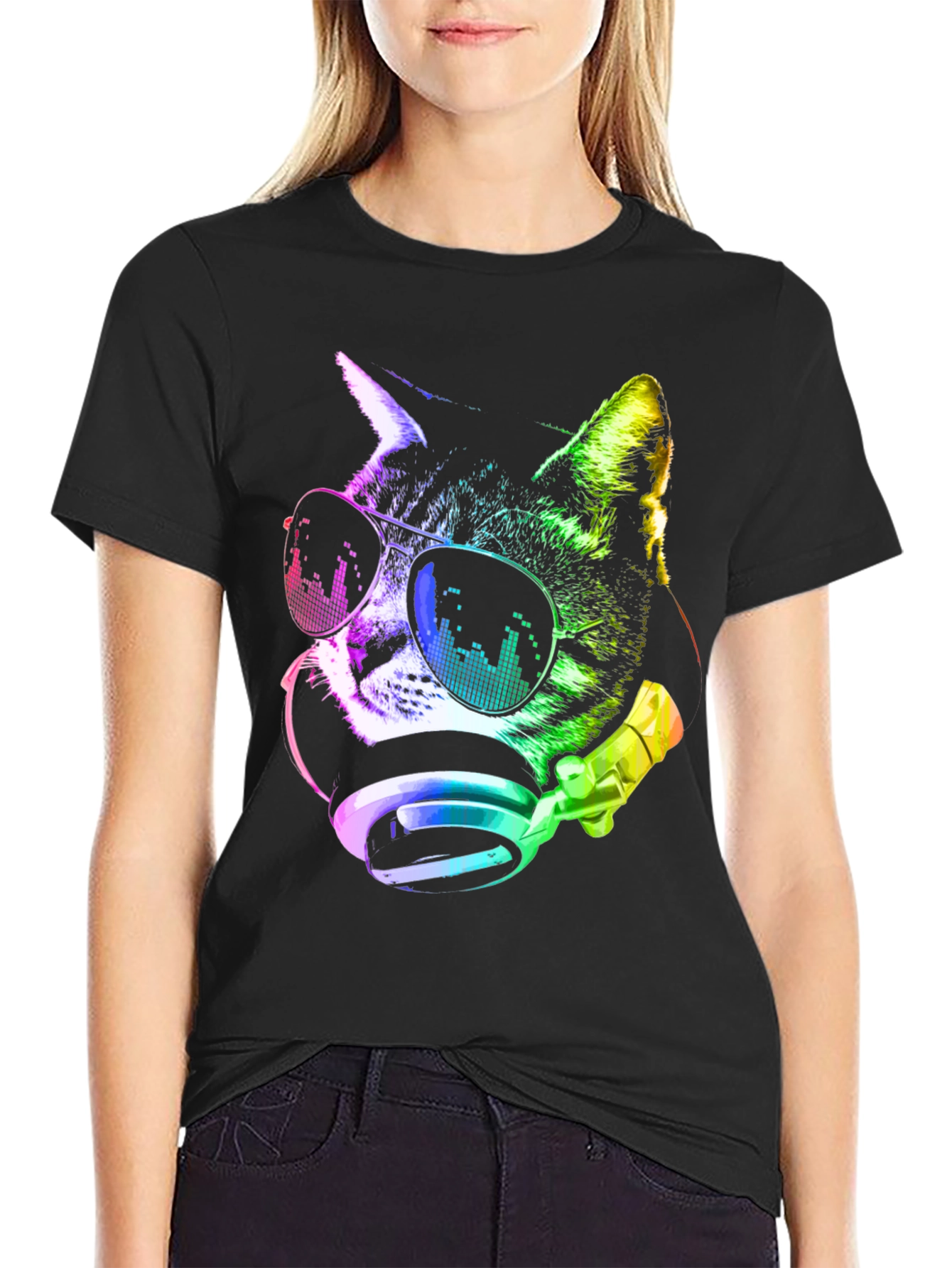 Cool Cat DJ T-Shirt - Black Graphic Tee