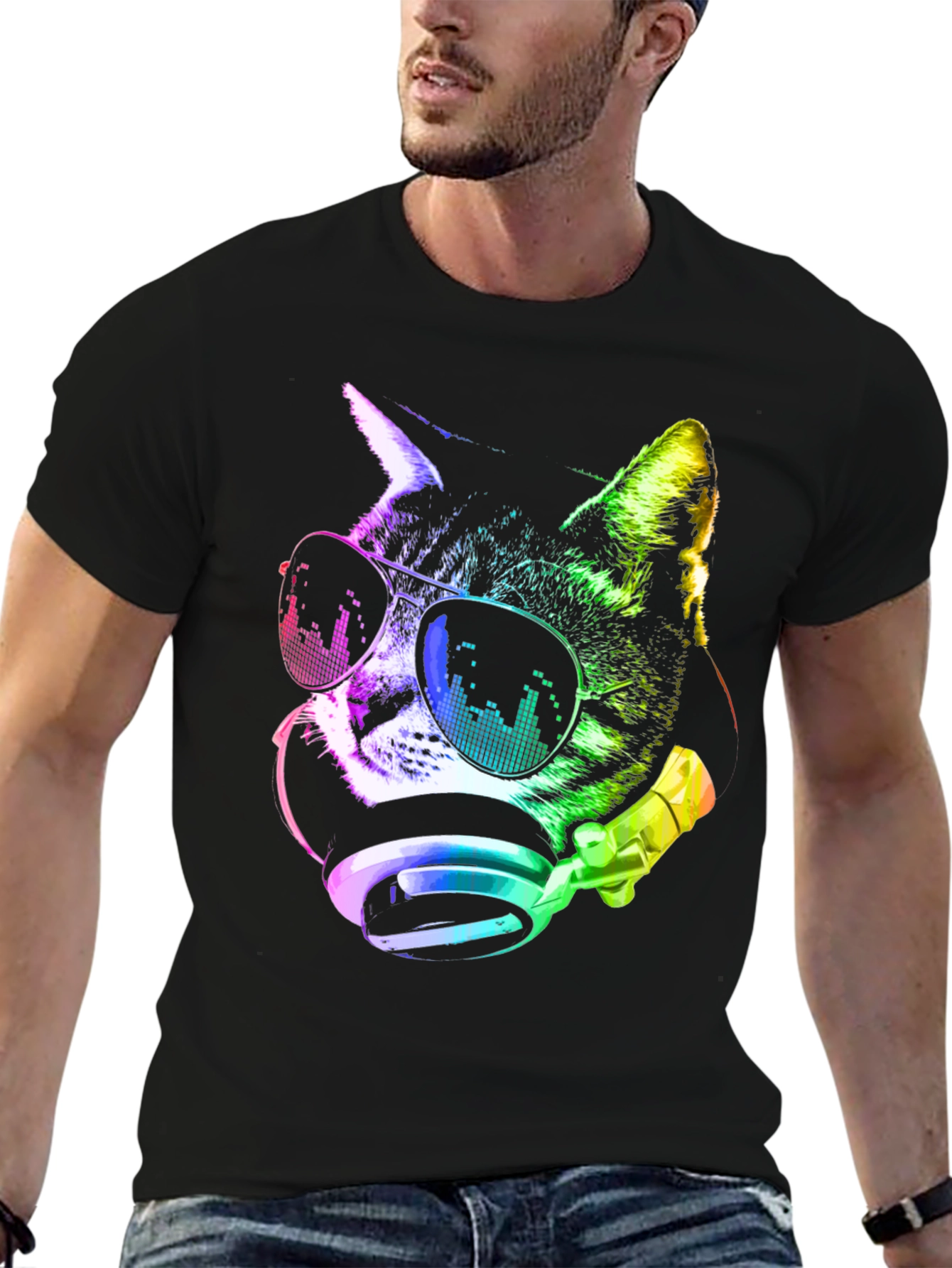 Cool Cat DJ T-Shirt - Black Graphic Tee