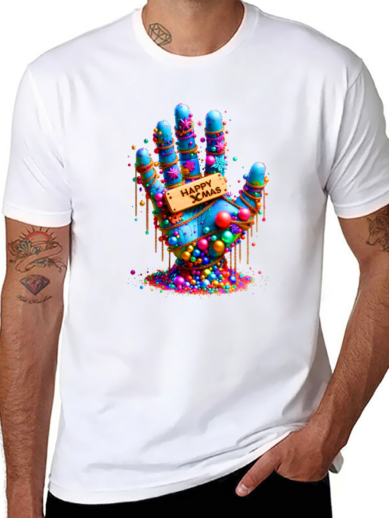 Festive Happy Xmas Hand Graphic T-Shirt