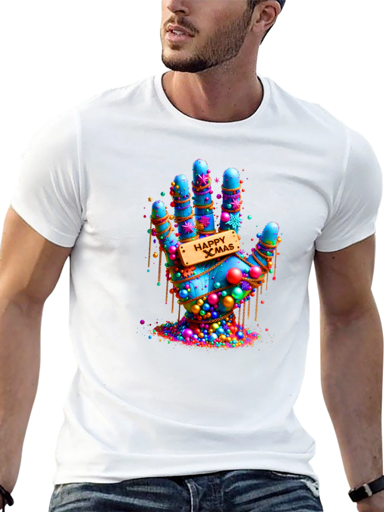 Festive Happy Xmas Hand Graphic T-Shirt