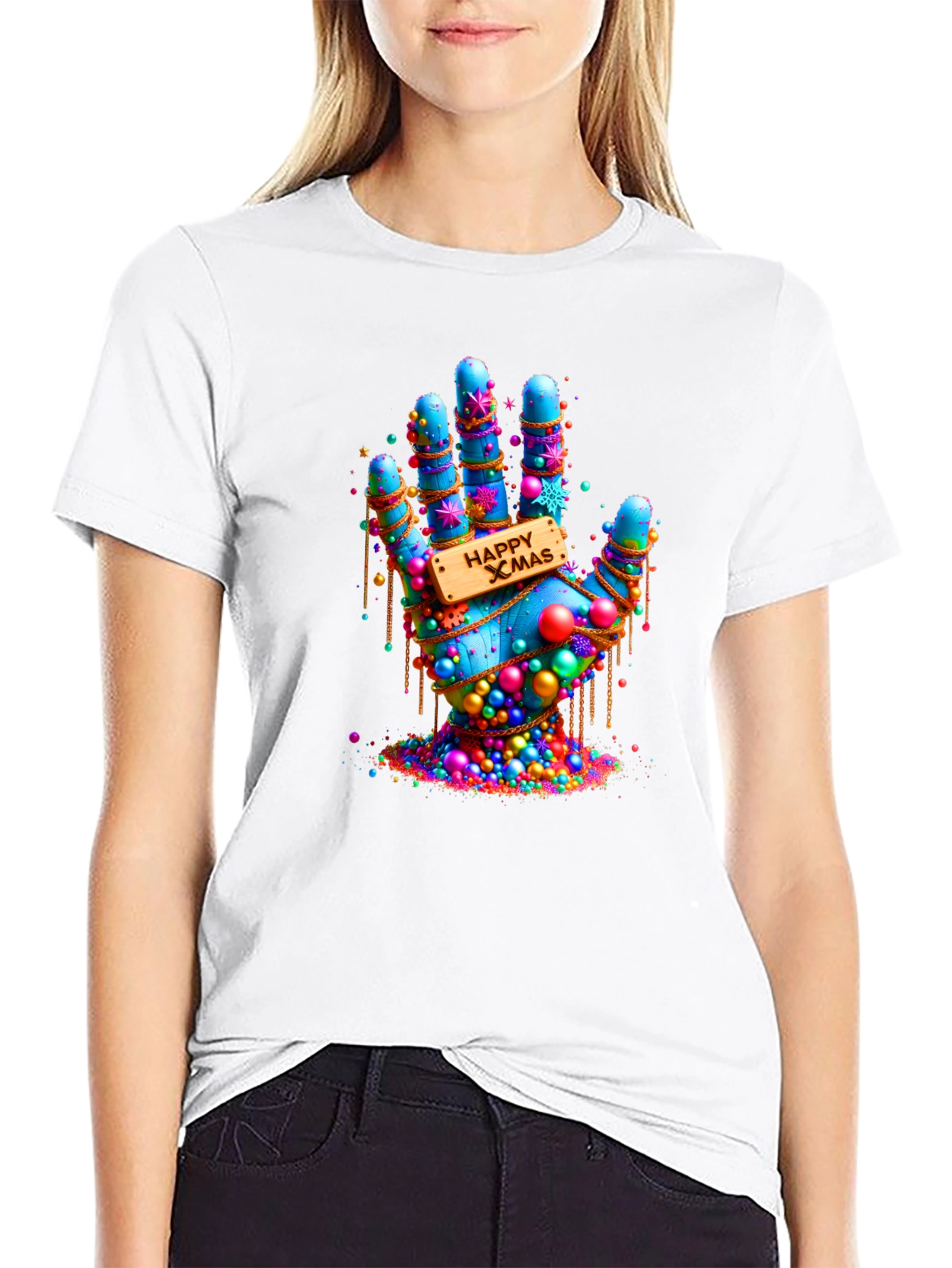 Festive Happy Xmas Hand Graphic T-Shirt
