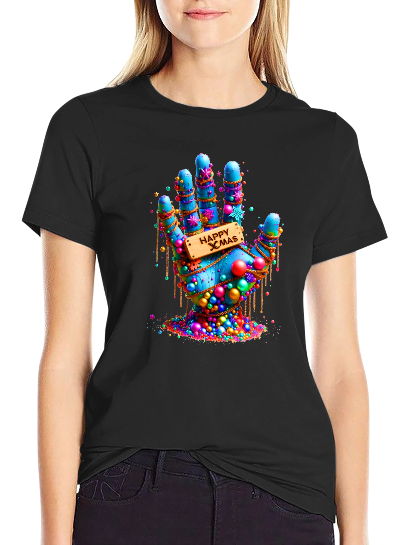 Festive Happy Xmas Hand Graphic T-Shirt