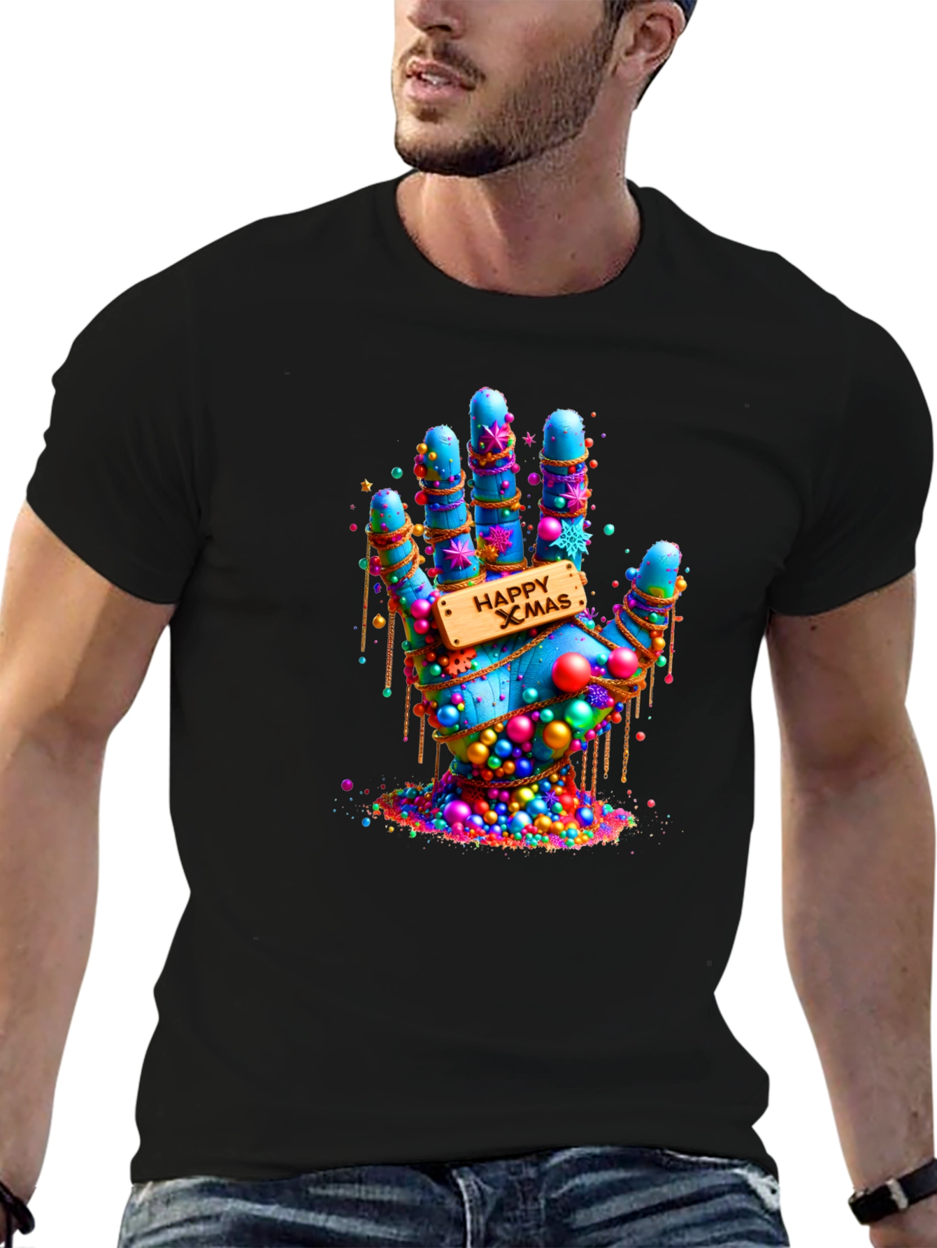 Festive Happy Xmas Hand Graphic T-Shirt