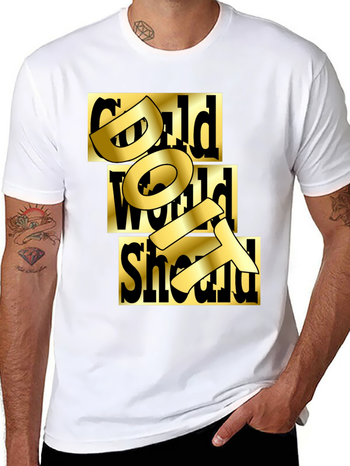Gold Text Graphic Black T-Shirt