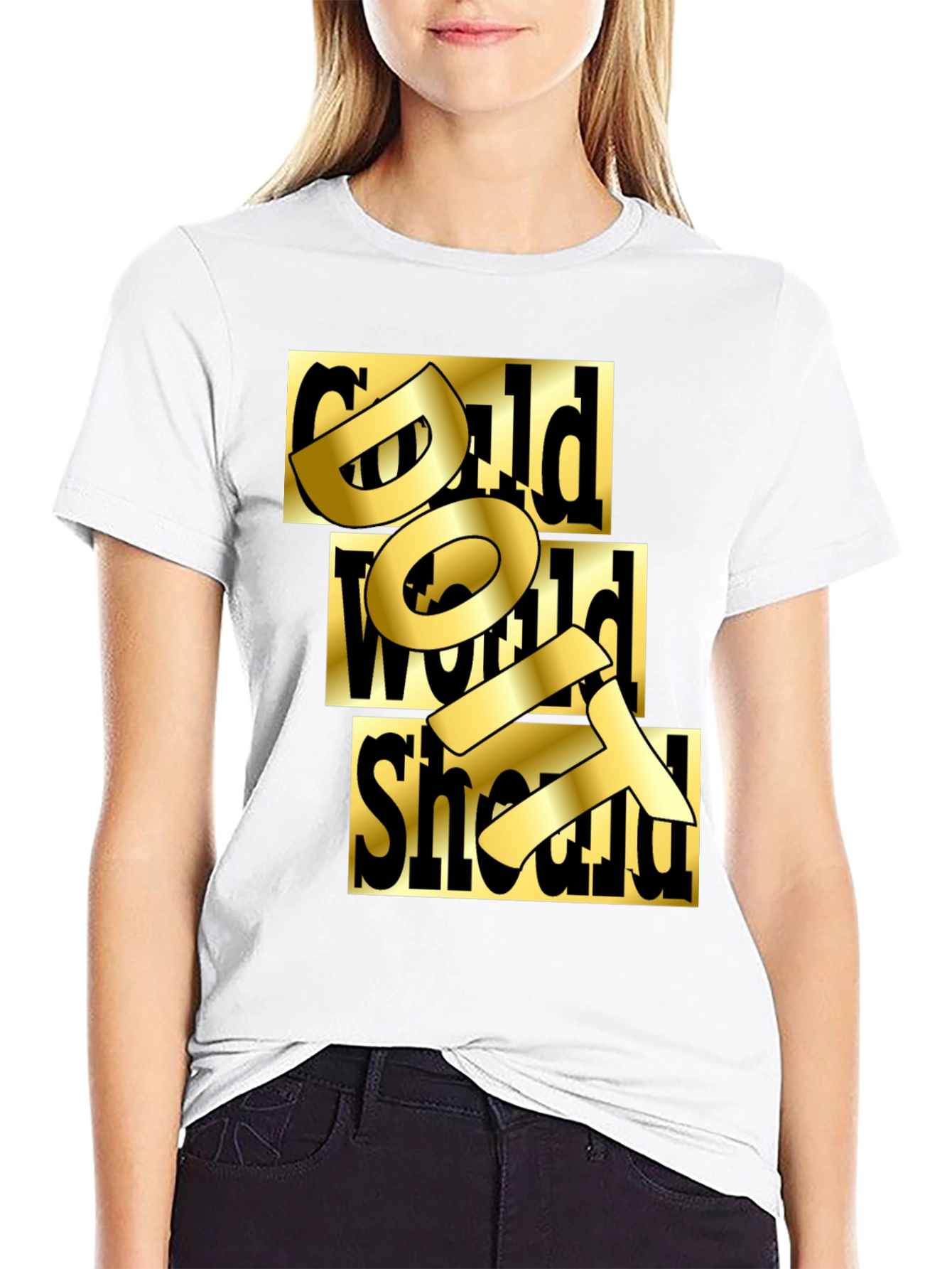 Gold Text Graphic Black T-Shirt