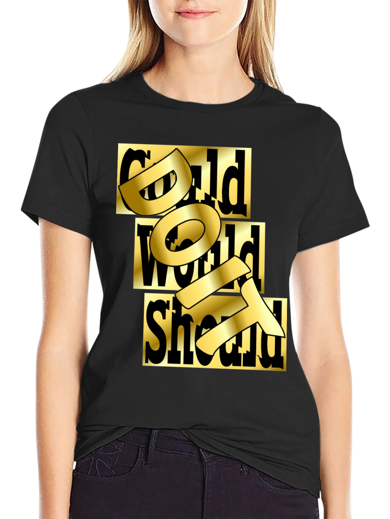 Gold Text Graphic Black T-Shirt